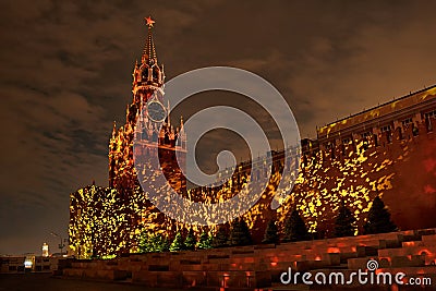 Stunning Spasskaya Tower in Volcanic Fire Stock Photo